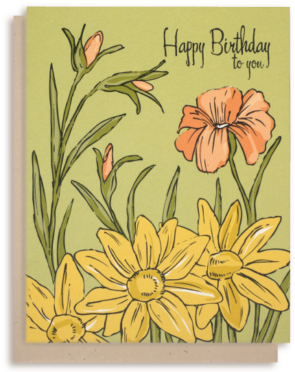 Floral "happy Birthday" Greeting Card - Greeting Card (570x549)