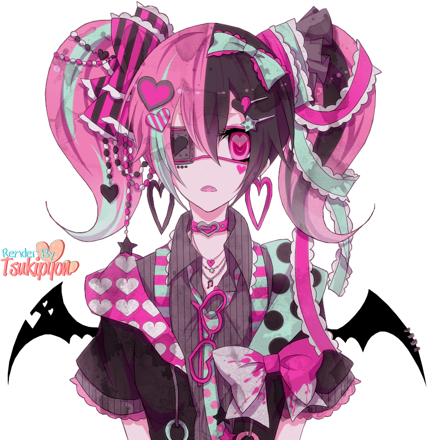 Pink And Black By Tsukipyon - Anime Girl Nya (892x895)