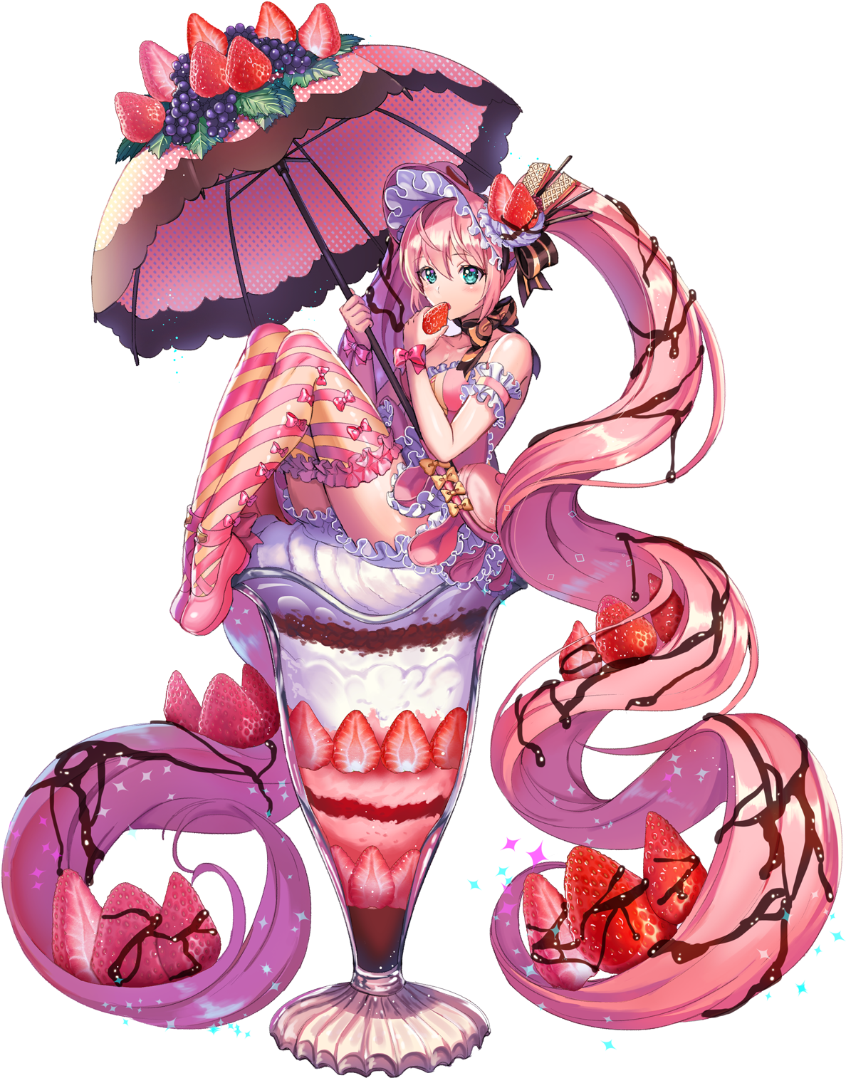 #pink Hair, #umbrella, #anime, #black Background, #minigirl, - Illustration (1200x1800)