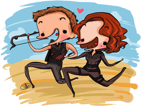 Black Widow And Hawkeye By Fandias - Cartoon (500x383)