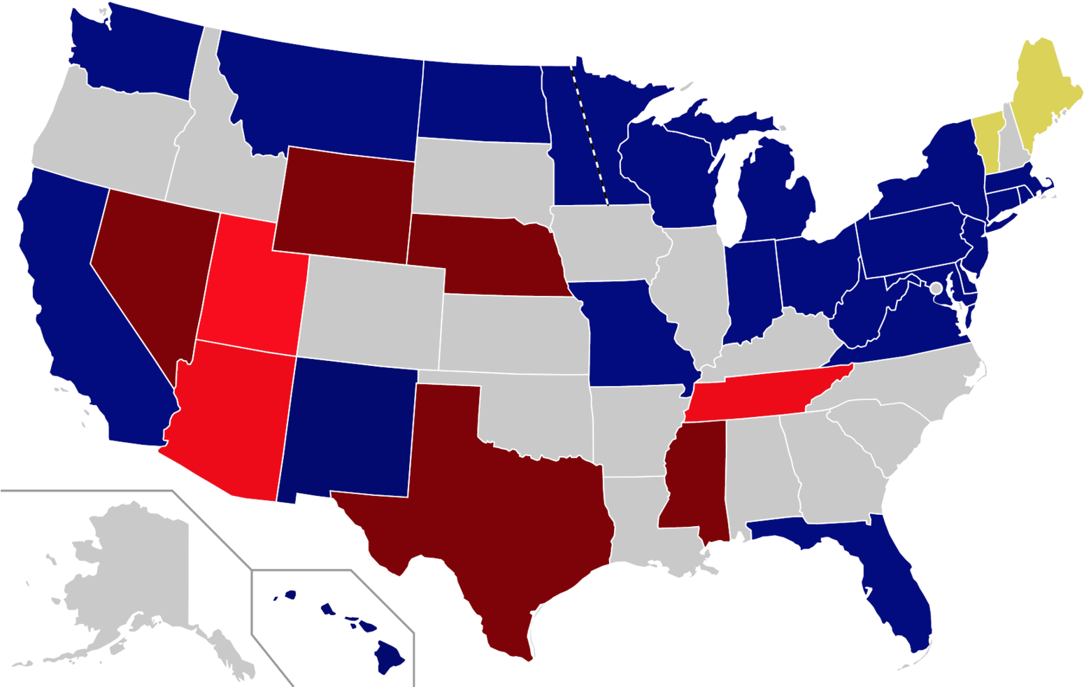 Dark Blue Democratic Incumbent Running / Light Blue - Senate Seats Up In 2018 (1600x990)