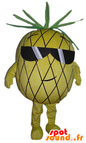 Mascotte Pineapple, Yellow And Green, With Sunglasses - Ananas Fruit In Black Sunglasses Spotsound Mascot Us (600x600)