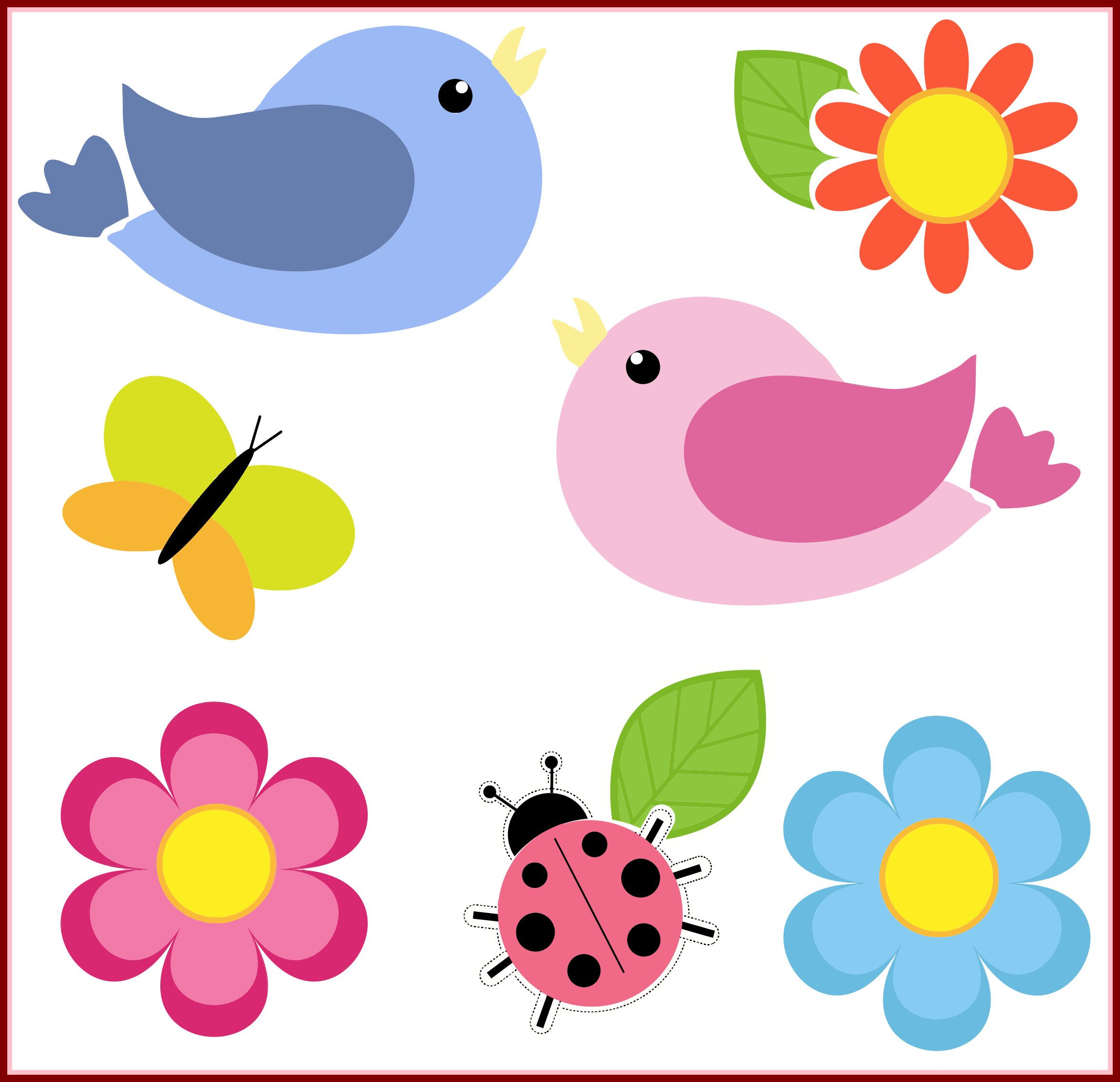 Marvelous Birds Butterfly Ladybug And Flowers No Background - Clipart Birds Butterflies And Flowers (2354x2275)