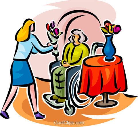 Bringing Flowers To Elderly Royalty Free Vector Clip - Bringing Flowers To Elderly Royalty Free Vector Clip (480x443)