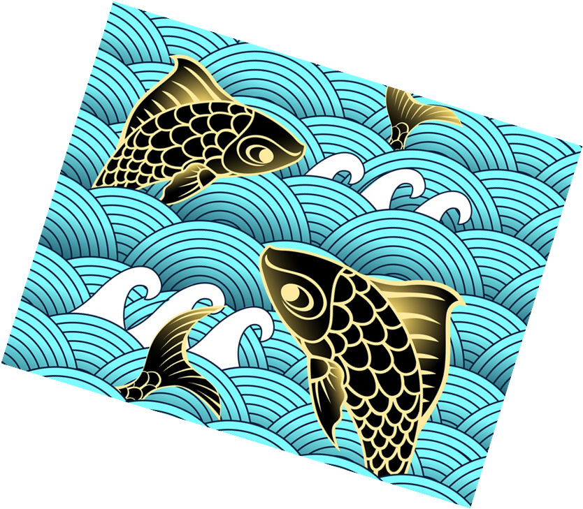Carp Clip Art - Decoration Sensation Asian Fish In Waves Decorative (834x729)