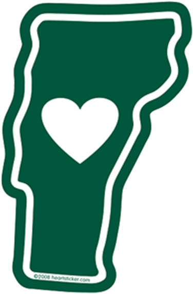 Heart In Vermont Vt Sticker,all-weather High Quality - Green Vermont Outline (600x600)