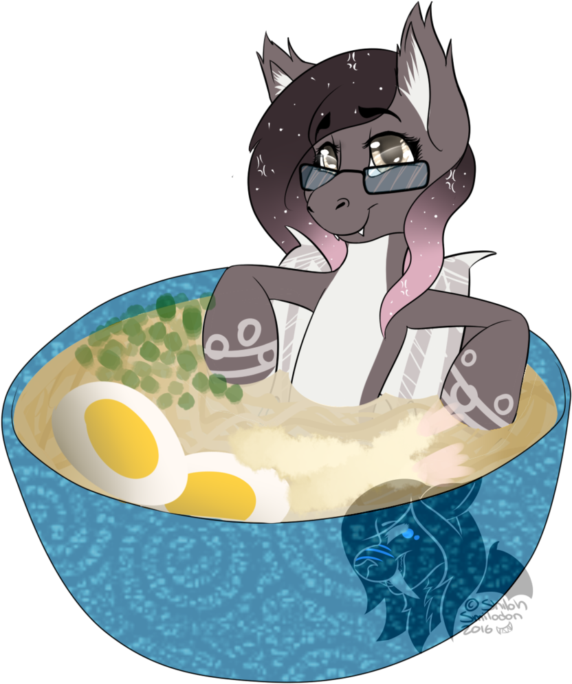 Shilohsmilodon, Bowl, Commission, Cute, Food, Noodles, - Cartoon (940x1024)