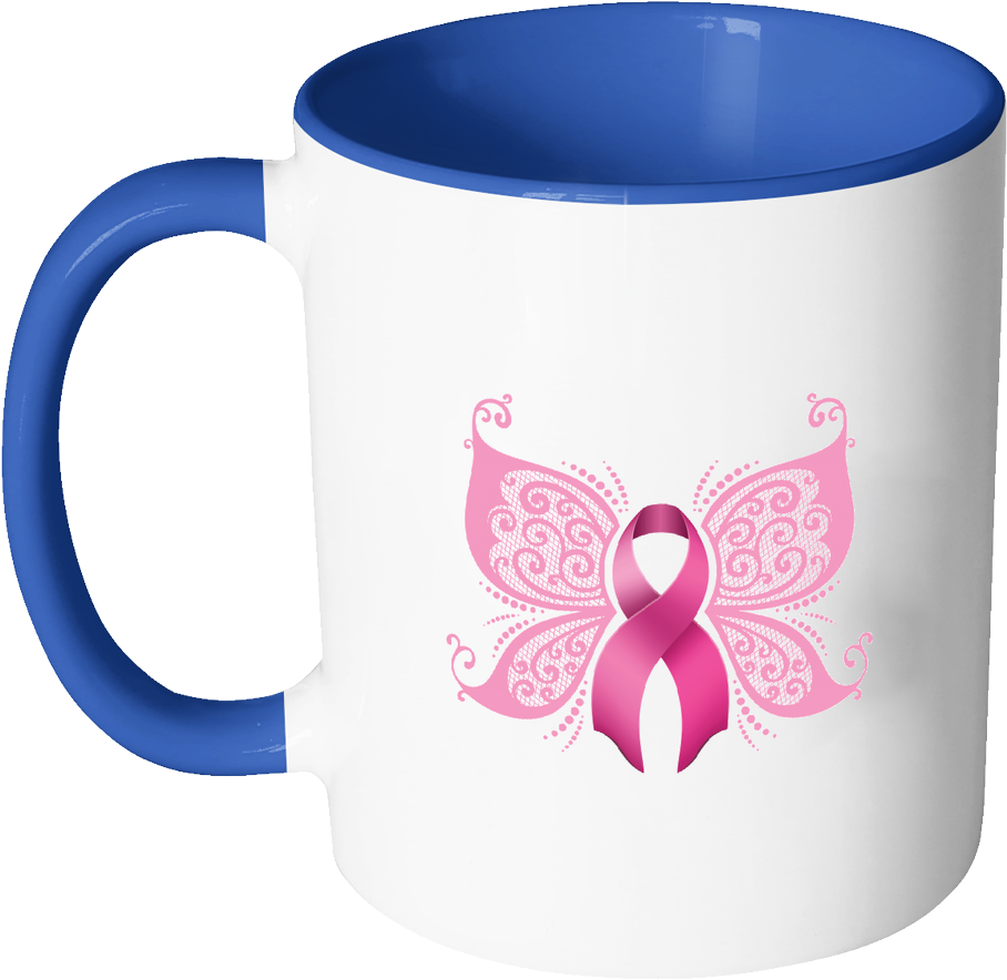 Butterfly Pink Ribbon Breast Cancer Awareness 11oz - Mug (1024x1024)