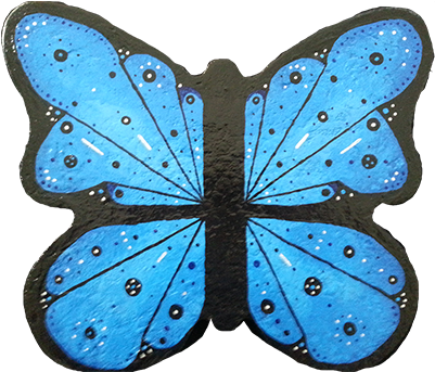 A Butterfly Shaped Stone With Blue, Black And White - Acrylic Paint (400x400)