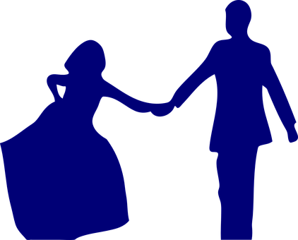 Man, Woman, Holding Hand, Male, Female - Navy Blue Wedding Clip Art (422x340)