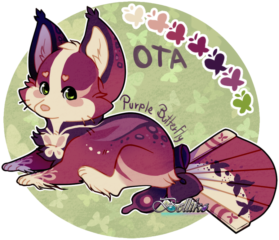 Purple Butterfly Foxfan // Ota // Closed By Belliko-art - Cartoon (900x773)