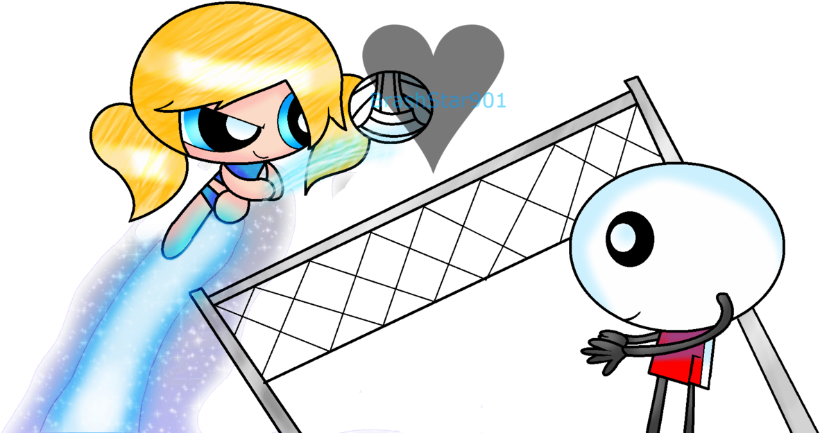 Pc Bubbles And Mantu Playing Volleyball By Ello-artists - Cartoon (1223x654)