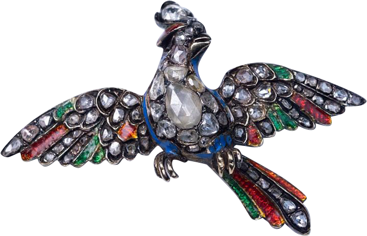Antique Georgian C - Georgian C. 1750 Diamond Enamel Bird Of Paradise Brooch (720x720)