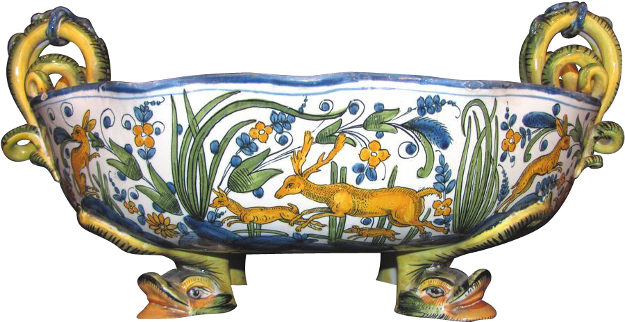 Antique Italian Cantagalli Majolica Centerpiece Bowl - Ceramic (899x899)