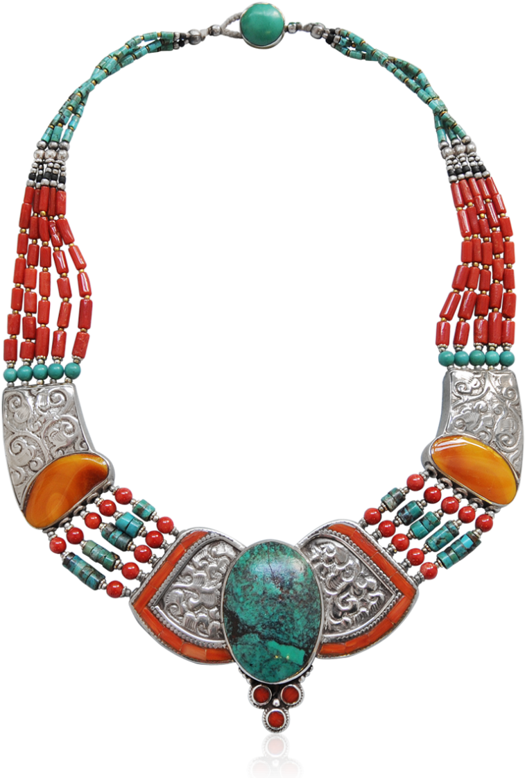 Wonderful Antique Tibetan Necklace With Turquoise, - Coral Necklace Png Transparent (1126x1126)