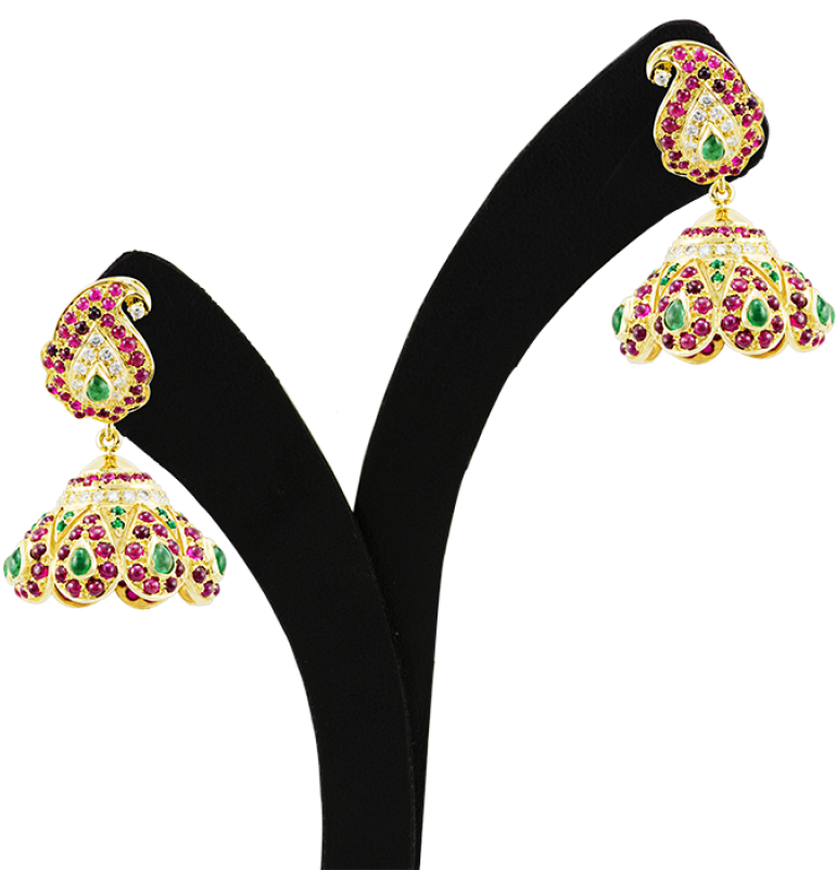 Antique Red Green Jhumkas - Antique (800x800)