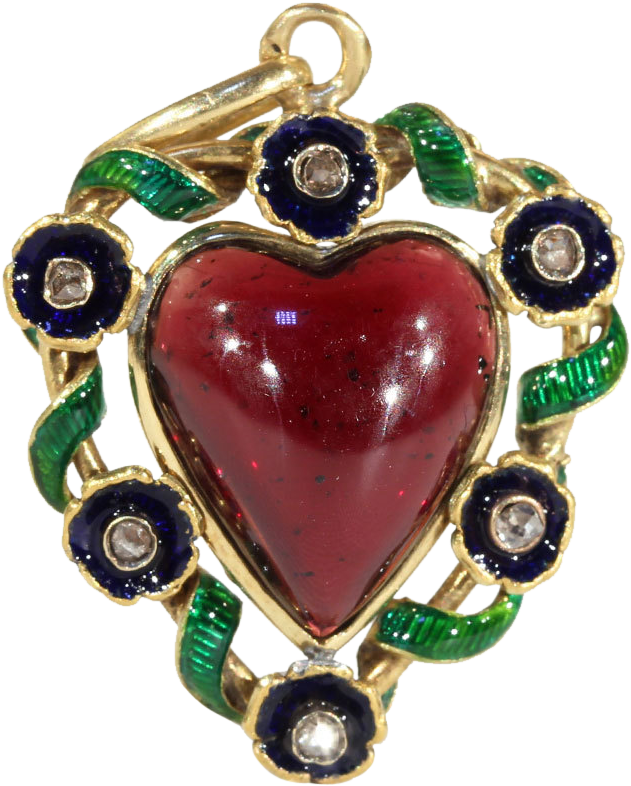 Antique Heart Shaped Garnet Pendant With Enamel And - Jewellery (785x785)