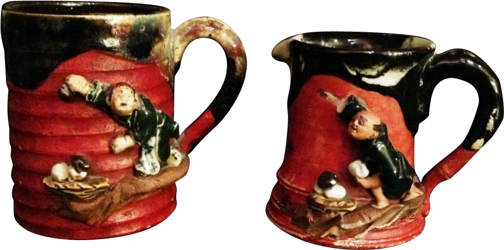 Japanese Antique Sumida Gawa Yaki Set Mug And Creamer - Antique (1014x1014)