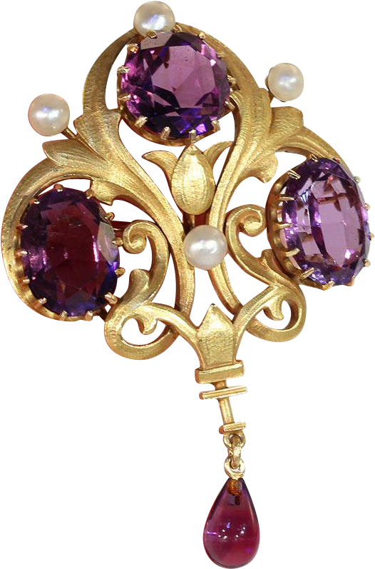 Antique Art Nouveau Brooch/ Pendant In 18k Yellow Gold - Amethyst (796x796)