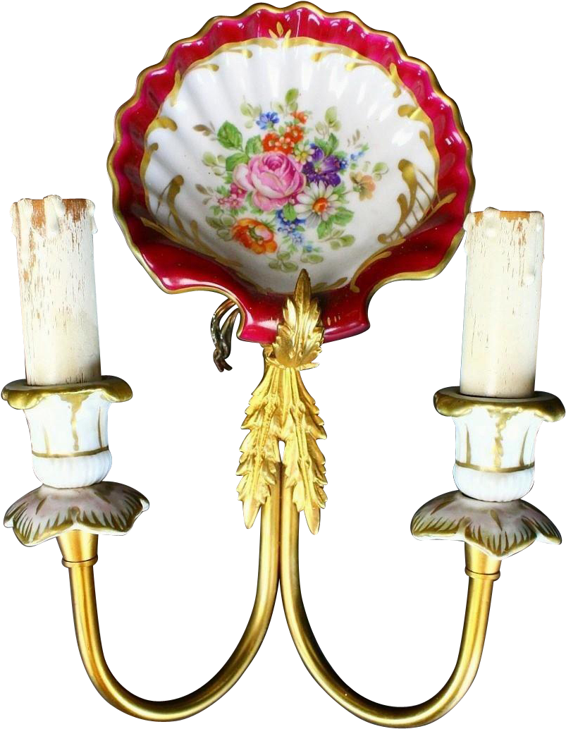Pair Antique Brass And Hand Painted Porcelain Wall - China Painting (1033x1033)