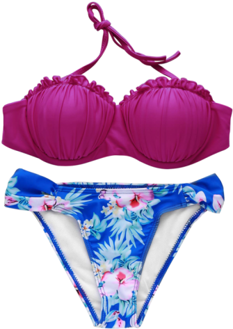 Womens Bikinis Swimwear Tiny Floral Print Color Block - Purple Red S Color Block Tiny Floral Print Bikini Setwomen (500x500)