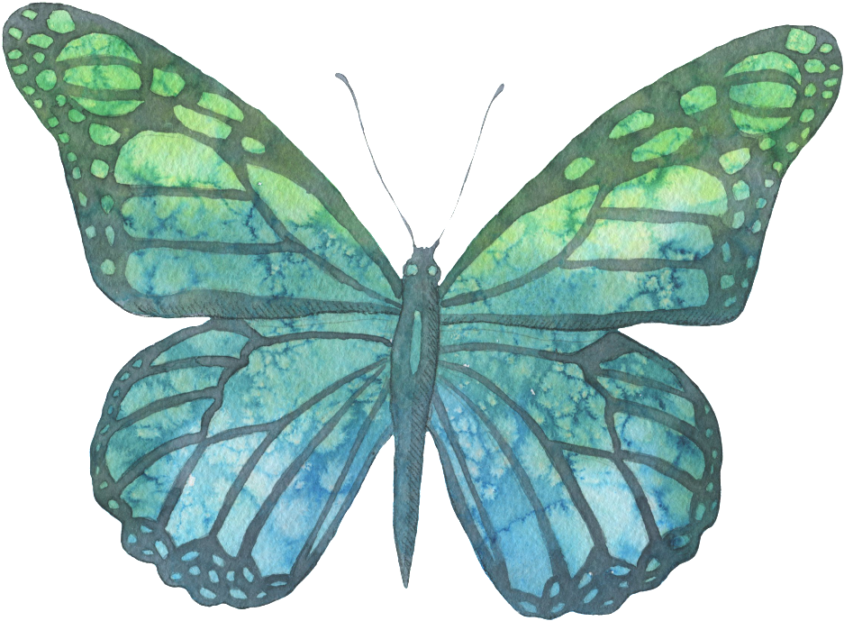 Blue And Green Hand-painted Watercolor Butterfly Transparent - Blue (1024x788)