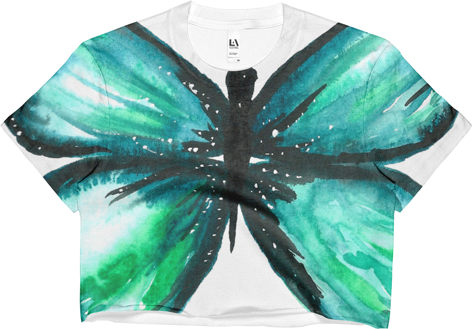 Green Butterfly Ladies Edgy Large Print Crop Top - Dragonfly (1000x1000)
