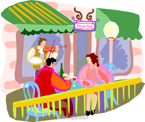 Couple At Cafe With Violinist Playing Royalty Free - Clip Art (480x402)