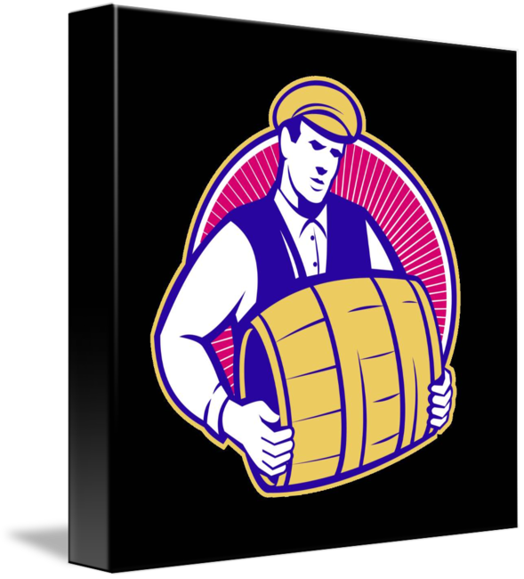 Bartender Carrying Beer Keg Retro Round Ornament (589x650)
