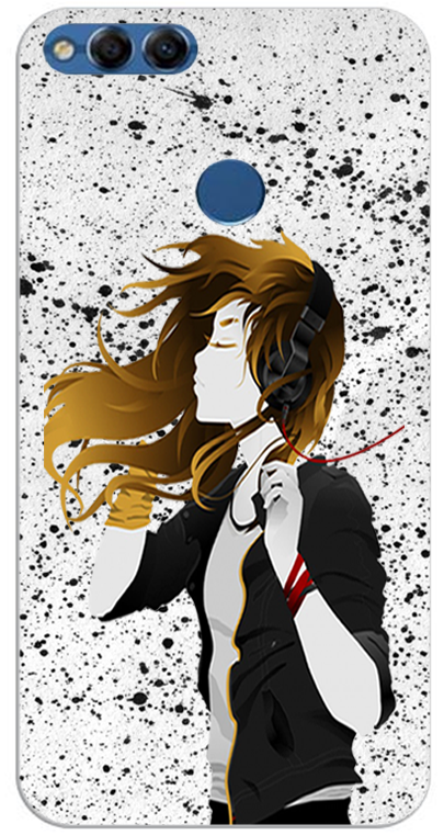 Huawei Honor 7x Headphones Girl Listening To Music - Etui À Rabat Samsung Galaxy S6 Edge Plus Design Musique (700x760)