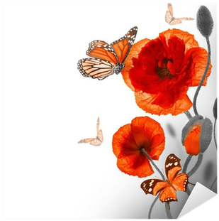 Vinilo Pixerstick Campo De Amapolas Rojas Y Acianos - Poppies (400x400)