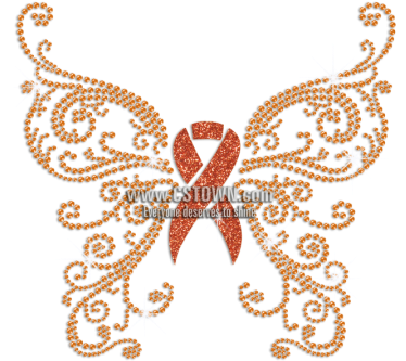 Orange Butterfly Ribbon Glitter Rhinestone Transfer - Swallowtail Butterfly (450x450)