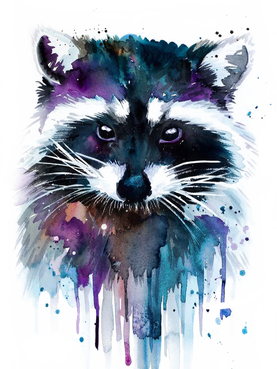 Watercolor Painting Artist Raccoon - Watercolor Painting Artist Raccoon (550x733)