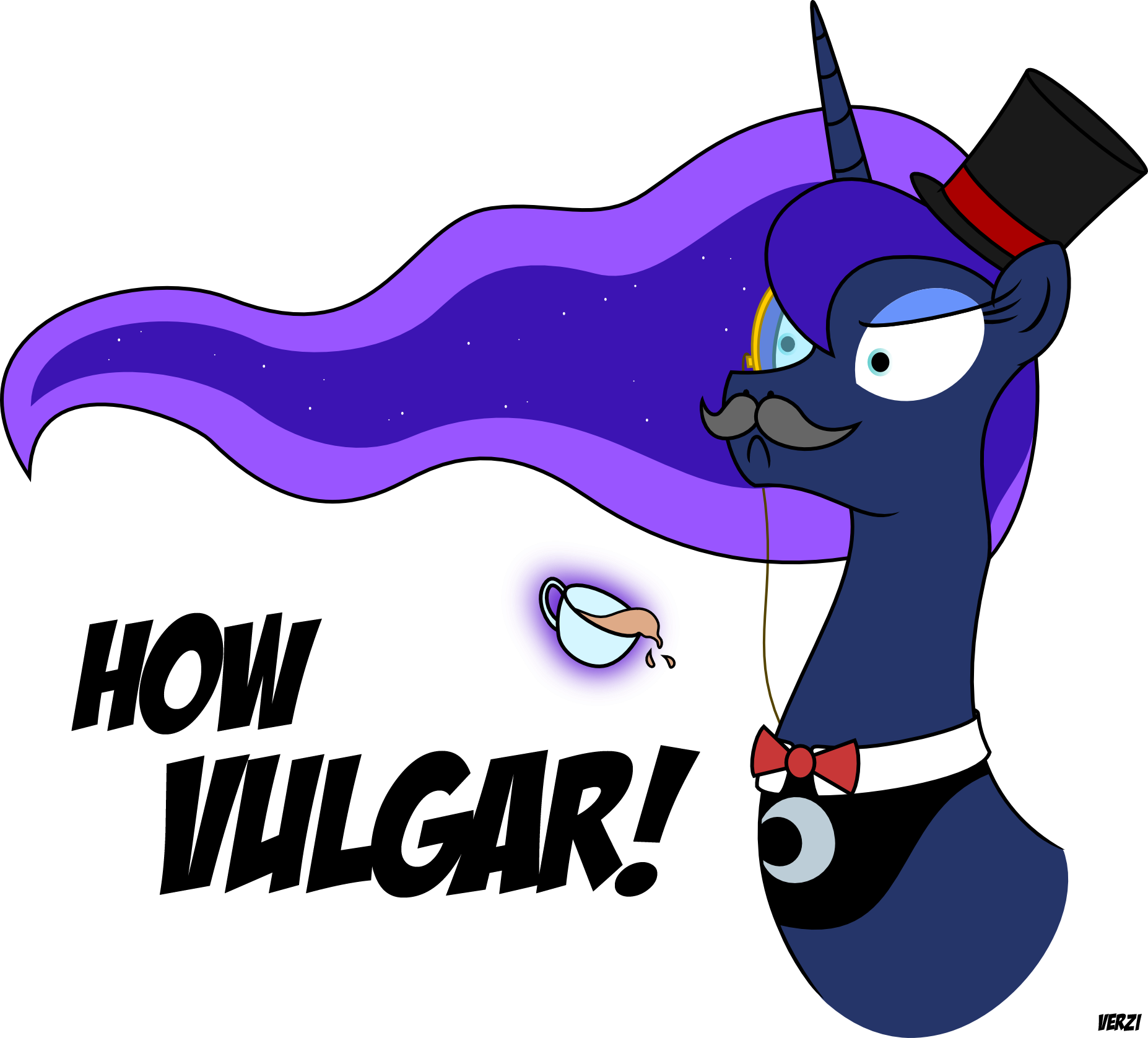 Verzi-9, Bust, Hat, Monocle, Monocle And Top Hat, Moustache, - Princess Luna With A Mustache (1854x1676)