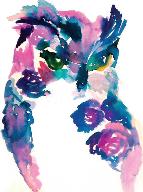 Owl Watercolor Painting Art Drawing - Blue Watercolor Owl (564x756)