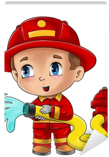 Cute Cartoon Illustration Of A Fireman Wall Mural • - Fireman Cartoon (400x400)