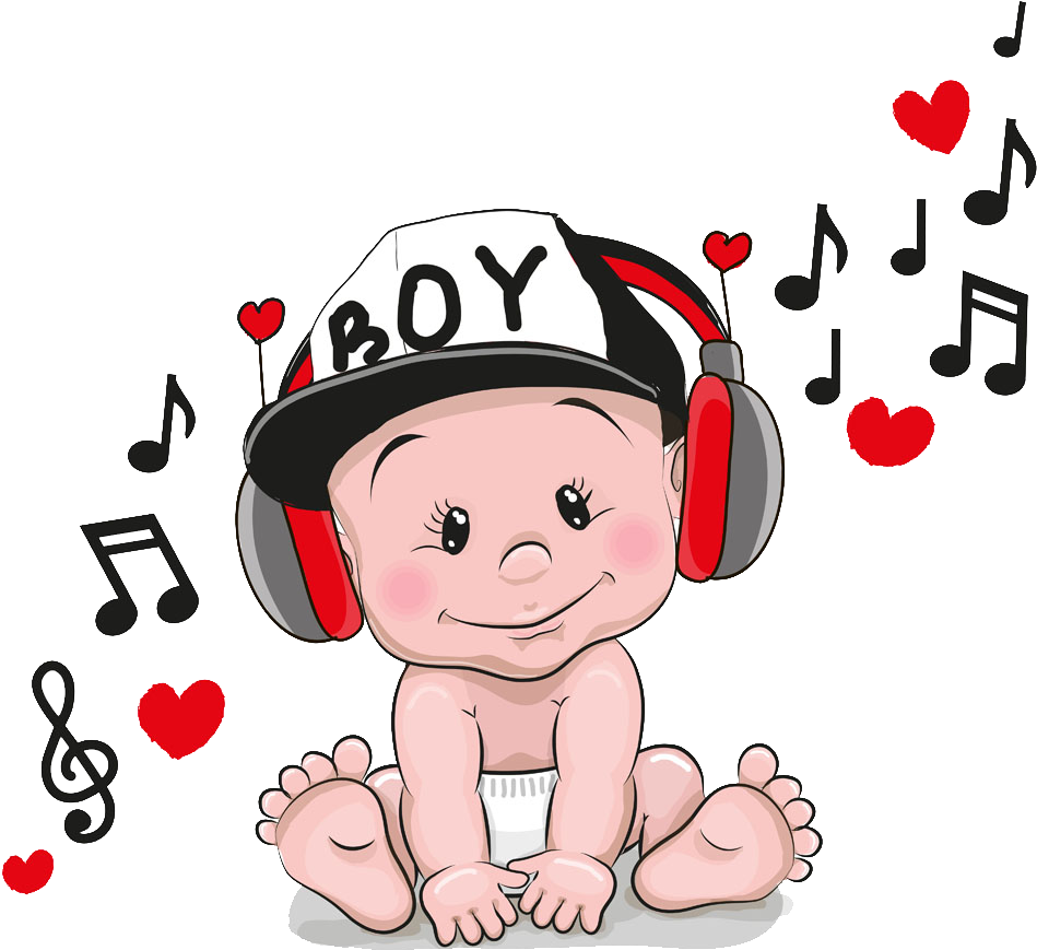 Headphones Cartoon Clip Art - Cartoon Baby With Cap (1000x1000)