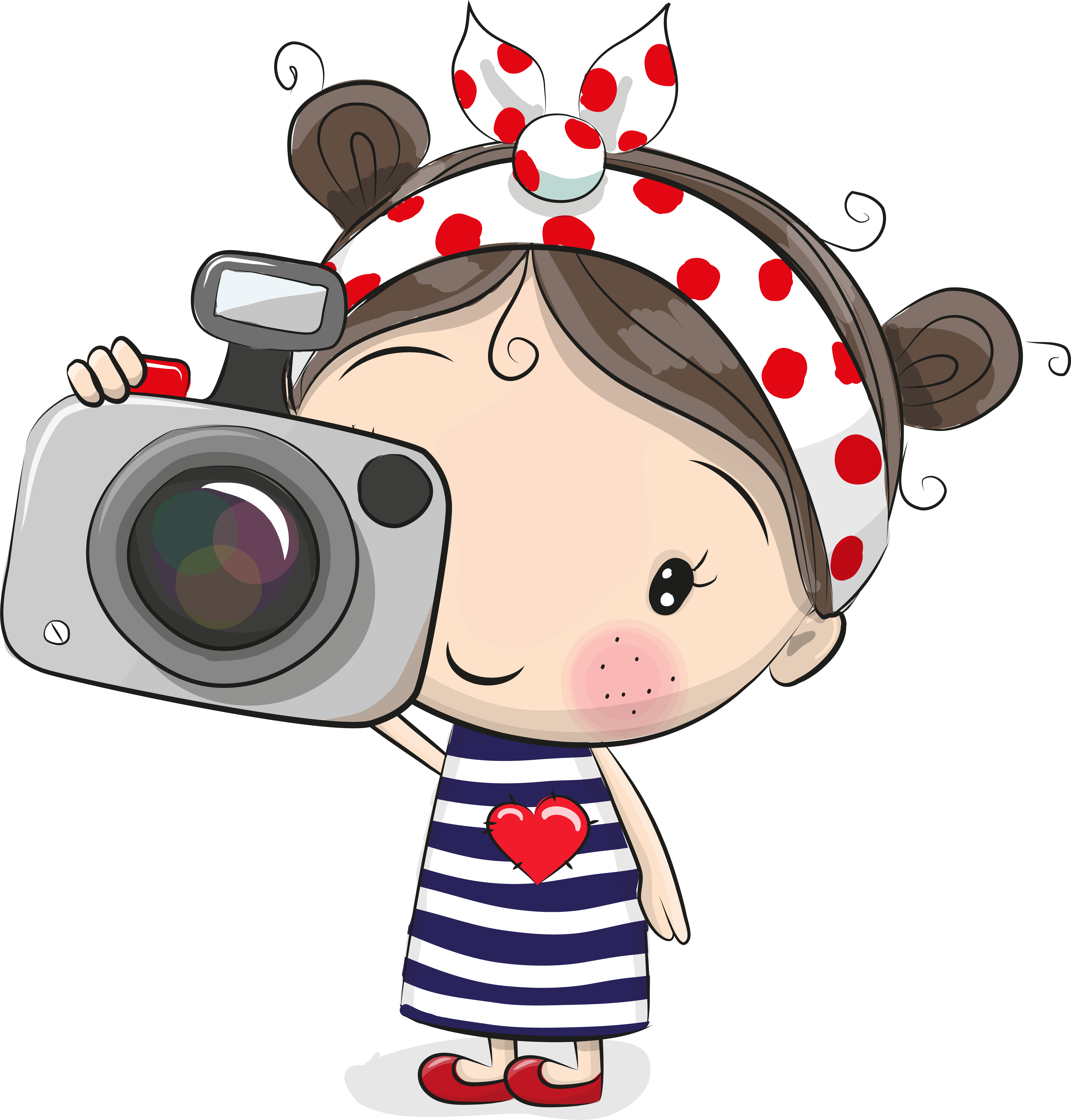 Cute Cartoon Girl With A Bow And Ladybug - Red Mules By Calceo - Red & White Girl Slip-on (4473x4676)