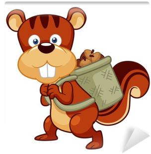 Illustration Of Cartoon Squirrel Hoard Nuts Wall Mural - Cartoon Nuts (400x400)