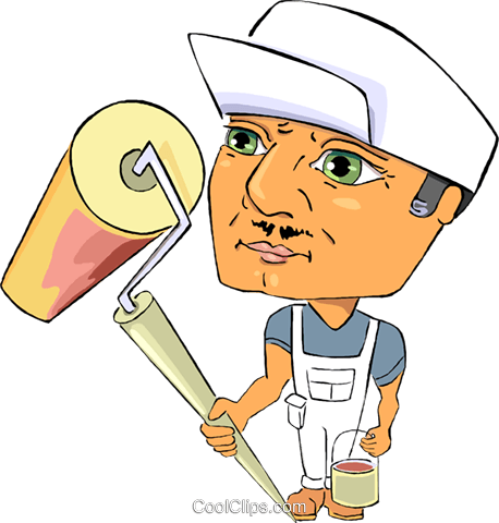 Painter With Paint Roller Royalty Free Vector Clip - Painting (458x480)