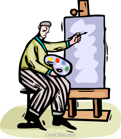 Artist Painting On Canvass Royalty Free Vector Clip - Artist Painting On Canvass Royalty Free Vector Clip (419x480)