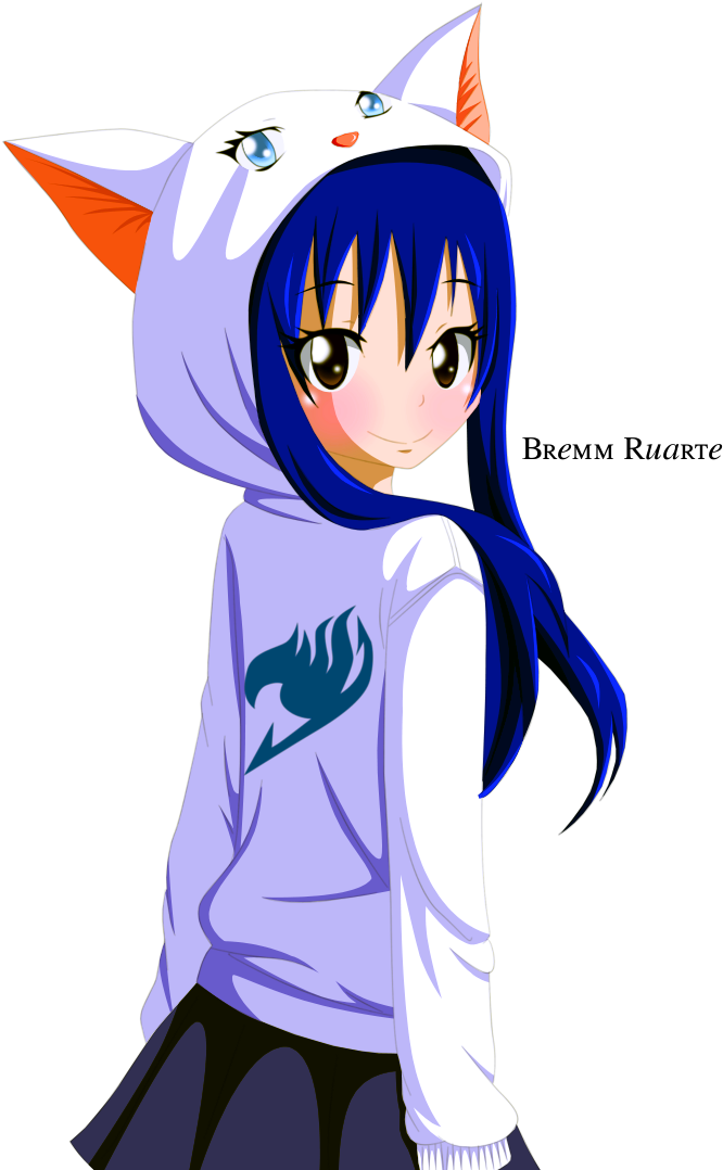 Wendy Marvell Natsu Dragneel Anime Fairy Tail Dragon - Blue Haired Icey Cat Girl Drawing (737x1083)