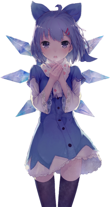 Anime Girl, Cirno, And Game Image - Young Anime Girl With Wings (500x877)