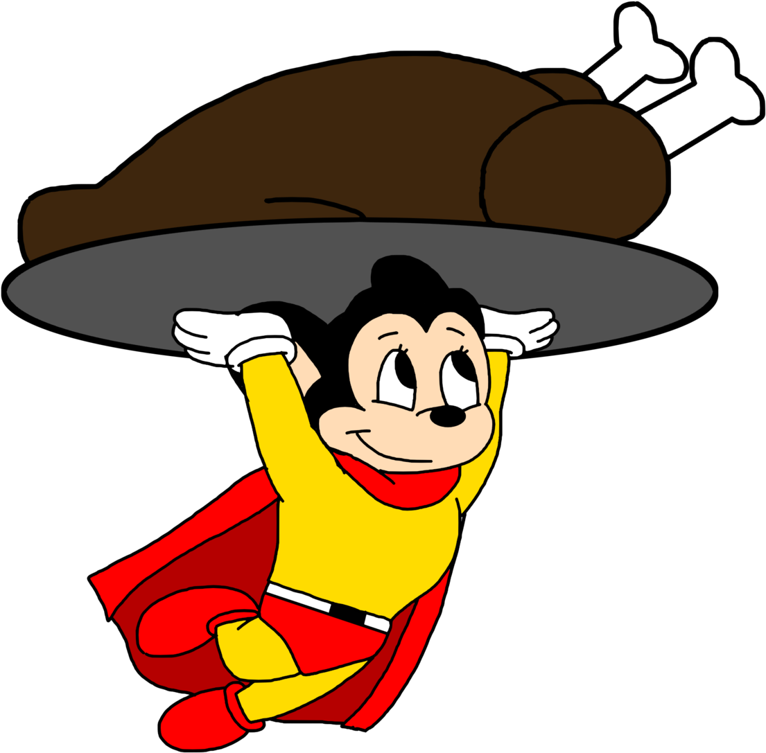 Mighty Mouse Carrying A Roasted Turkey By Marcospower1996 - Cartoon (1600x1600)