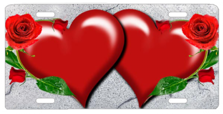 Red Hearts With Roses & Stone - Garden Roses (500x300)