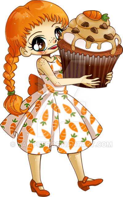 Carrot Cupcake Girl Commission By Yampuff - Girl With Cupcakes Free Clip Art (400x641)