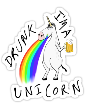 I'm A Drunk Unicorn Puking Rainbows Sticker - Drunk Unicorn (375x360)