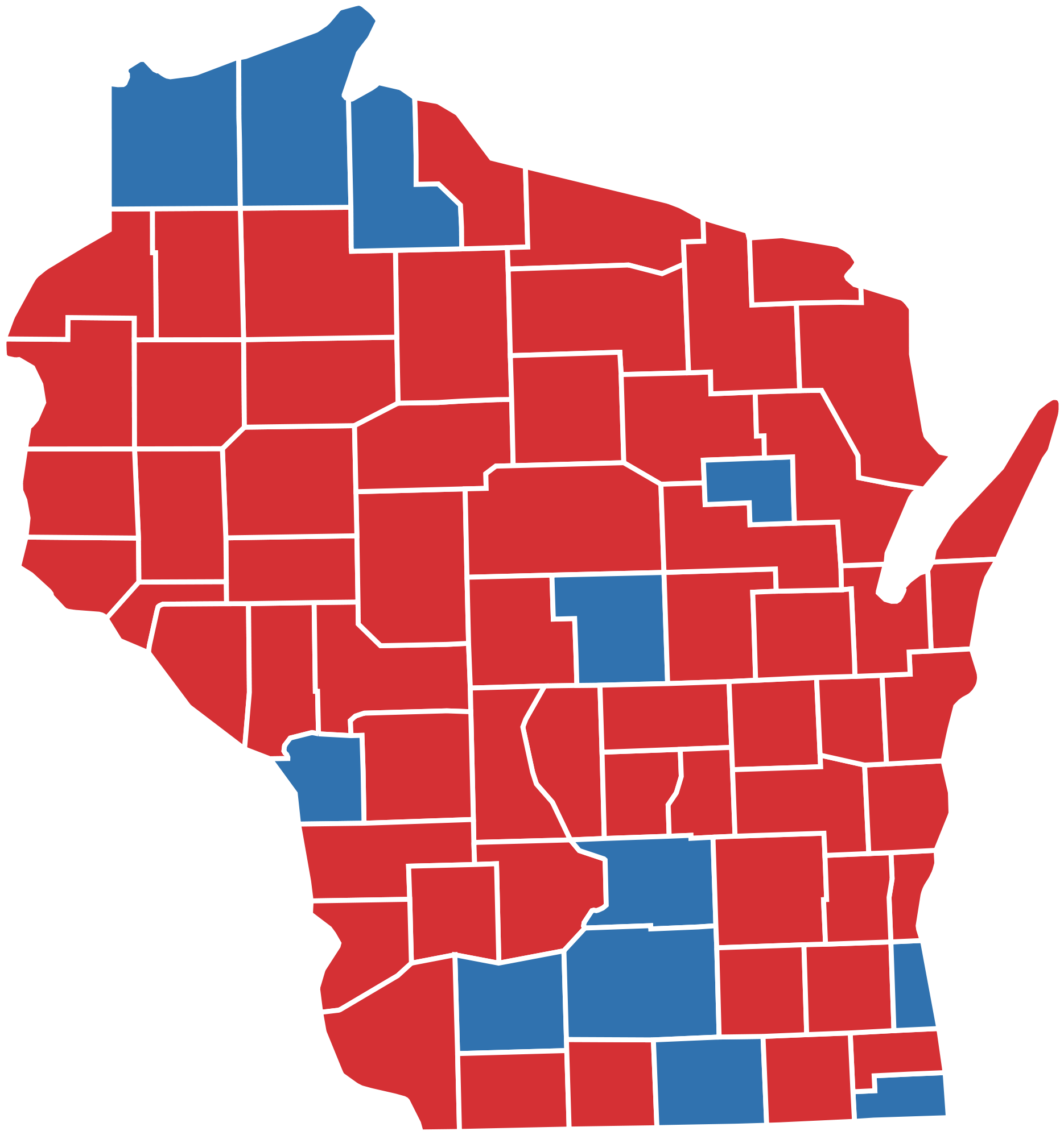 Rural Candidates Are The Future Of The Democratic Party - Wisconsin 2016 Election By County (2000x2139)