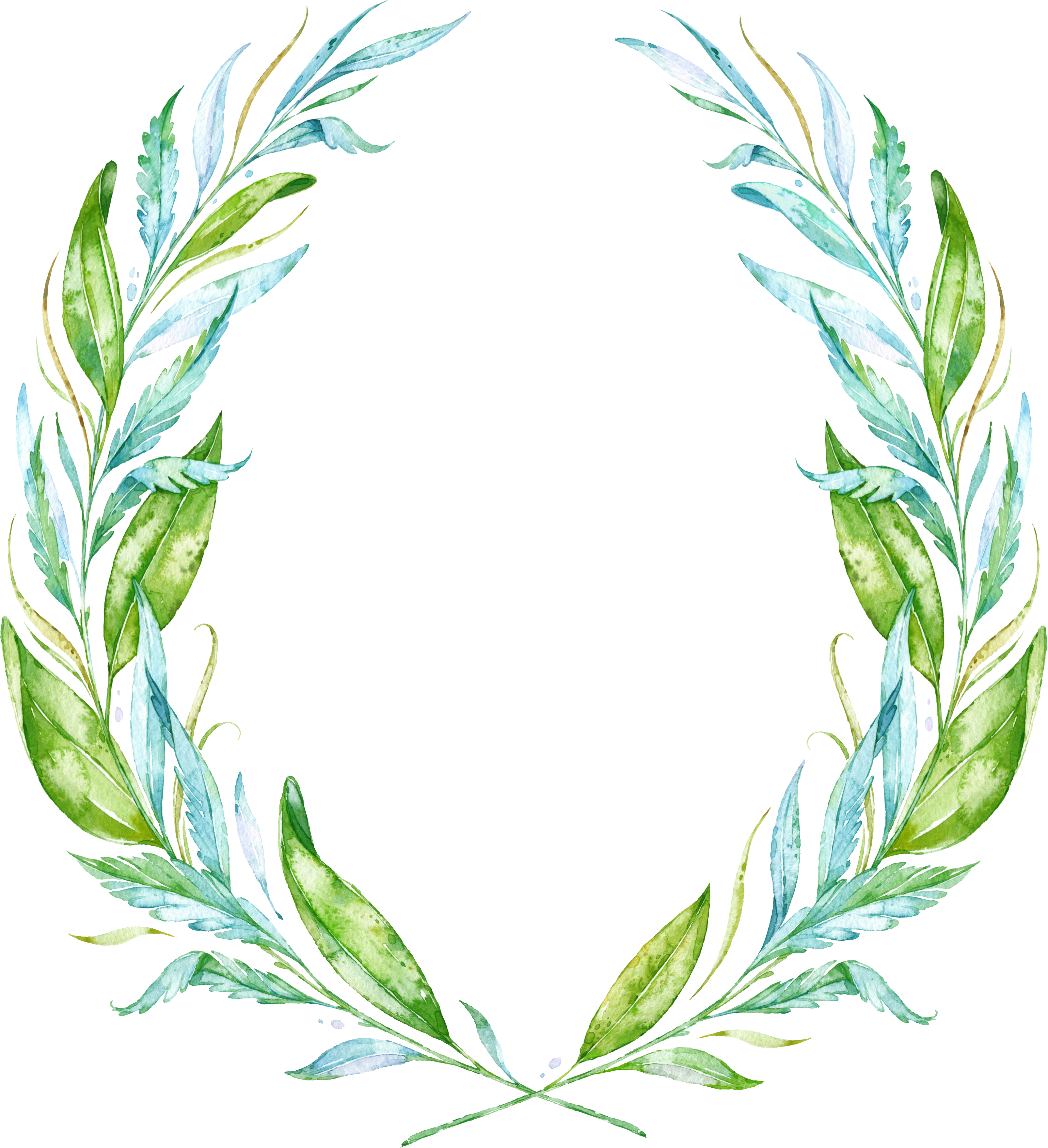 Leaf Watercolor Painting Wreath Drawing - Simple Greek Theme Wedding Invitation (3210x3517)