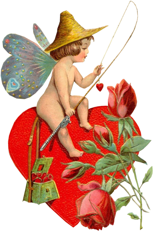 Fishing For Love ~ Victorian Fairy Valentine - False Valentine's Day Scrap Images Collage Sheet #107 (500x762)